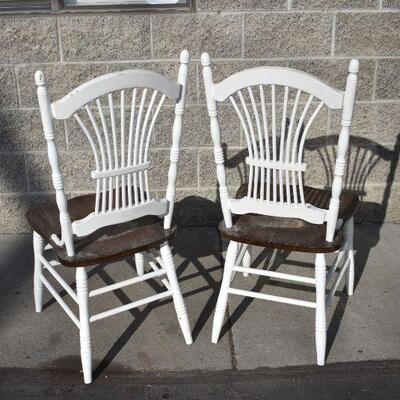 2 Vintage Dining Chairs, Partially Painted White