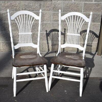 2 Vintage Dining Chairs, Partially Painted White
