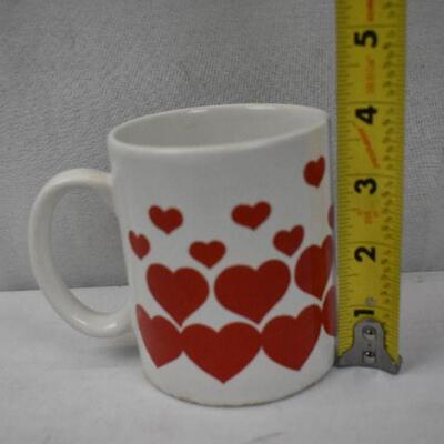 White Coffee Mug with Red Hearts, Vintage 1980s