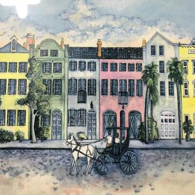 Charleston watercolor of rainbow row 