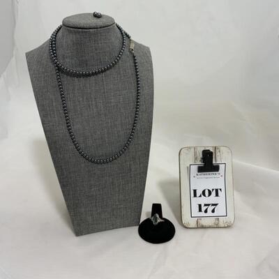 .177. Hematite Necklace | Stud Earrings | SS Ring