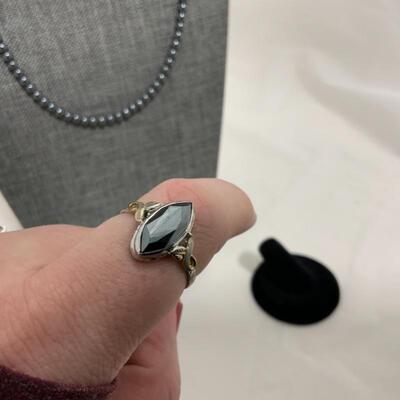 .177. Hematite Necklace | Stud Earrings | SS Ring