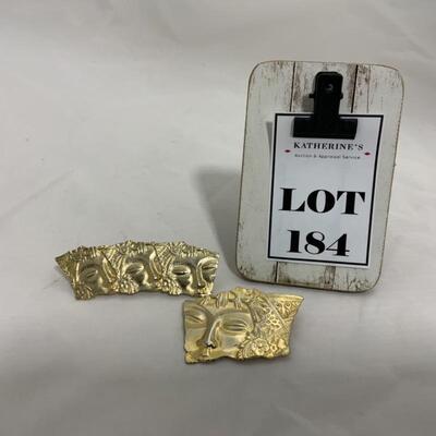 .184. Gold Tone Faces | Brooch | Hair Clip
