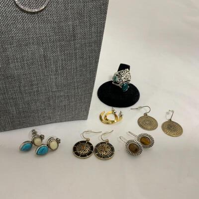 .189. STERLING Rings | Costume Necklace | 7 pairs Earrings