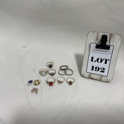 .192. STERLING | Nine Rings | Chain & Three Pendants | 21g