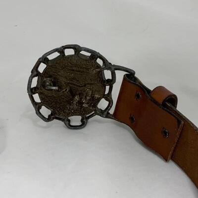 .207. VINTAGE | Two Leather Belts with Buckle | Horse | Lion