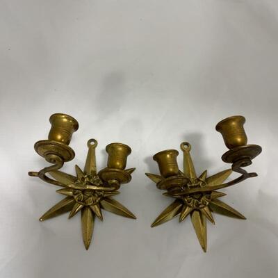 .212. VINTAGE | Brass Starburst Sconces | Candlesticks | MCM