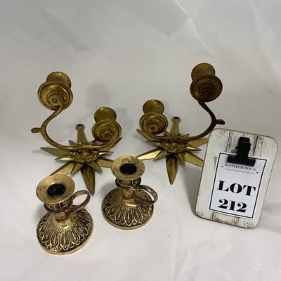 .212. VINTAGE | Brass Starburst Sconces | Candlesticks | MCM