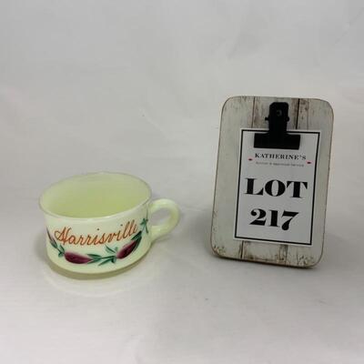 .217. HEISEY | Souvenir Custard Glass Mug | Harrisville