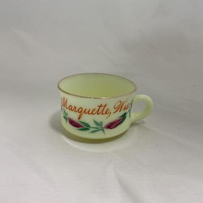 .218. HEISEY | Souvenir Custard Glass Mug | Marquette, WI