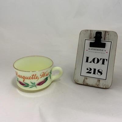.218. HEISEY | Souvenir Custard Glass Mug | Marquette, WI