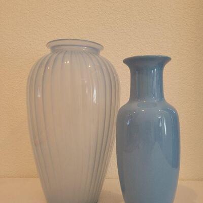 Lot 29: (2) Vintage Blue Vases (Glass and Ceramic)