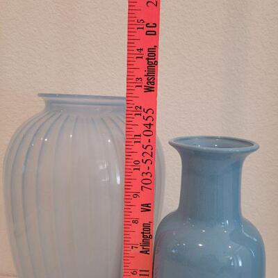 Lot 29: (2) Vintage Blue Vases (Glass and Ceramic)