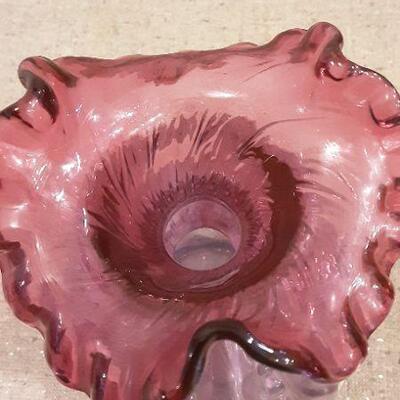 Fenton Pink Art Glass Beaded Melon Tri Fold Ruffled Top Vase