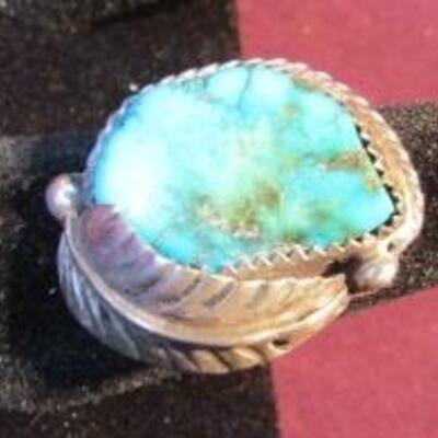 LOT 22  LADIES STERLING & TURQUOISE NAVAJO RING BY M. BEGAY