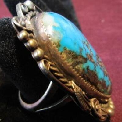 LOT 23  MEN'S TURQUOISE PYRITE & STERLING RING