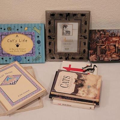 Lot 107: Cat Picture Frame,  Books, Notecards. CAT journal & Album 