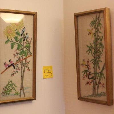 Lot 55 Pair of Vintage Framed Needle Point Wall Art