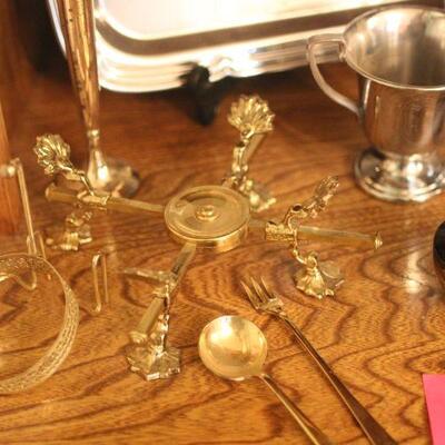 Lot 89 Multi-Metals Platter, Sugar, Cream, Bell, Misc.