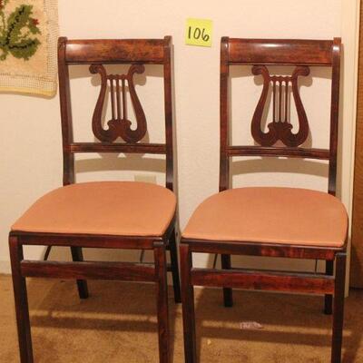 Lot 106 2 Vintage Musical Stakmore Aristocrats of Folding Furniture Chairs