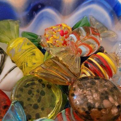 Lot 139: Assorted Glass Candy Creations w/ Glass Dish