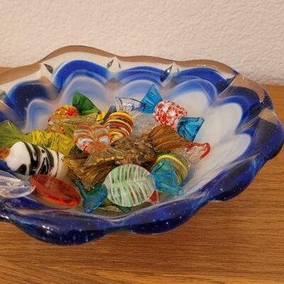 Lot 139: Assorted Glass Candy Creations w/ Glass Dish