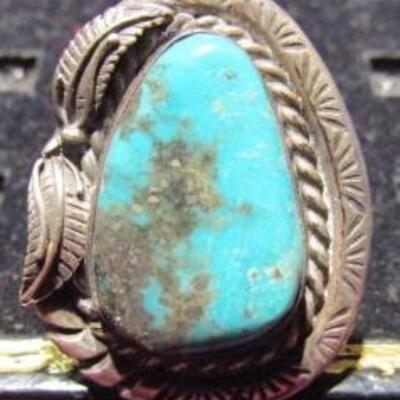 LOT 42  TURQUOISE PYRITE STERLING RING