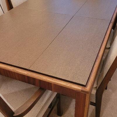 Lot 145: Vintage LANE Mid Century Modern Dining Table w/ (2) Leaves and Protection Pad