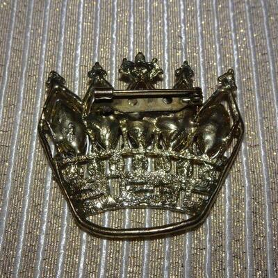 Royalty Crown Brooch, Rainbow Rhinestones 