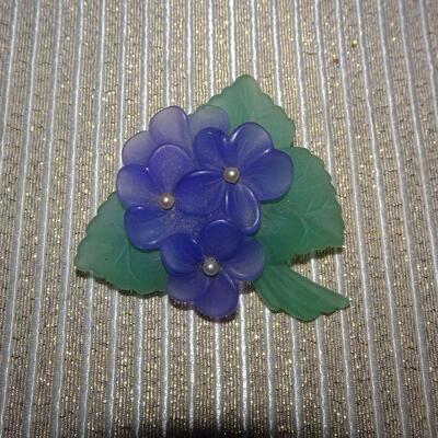 Purple Violet Flower Brooch, Pearl Center 