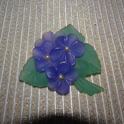 Purple Violet Flower Brooch, Pearl Center 