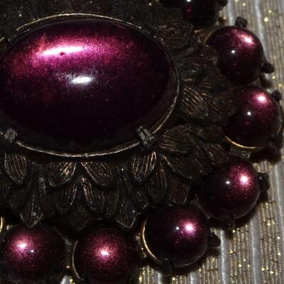 Silver Tone Royal Purple Oval Brooch 