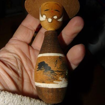 Kokeshi Wooden Doll, Hand Painted - Vintage Japanese doll