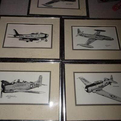 5 Airplane Ink Paintings, Signed & Dated Joe Milich 