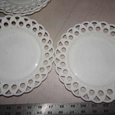 Milk Glass Ribbon Plates (2) 