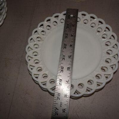 Milk Glass Ribbon Plates (2) 