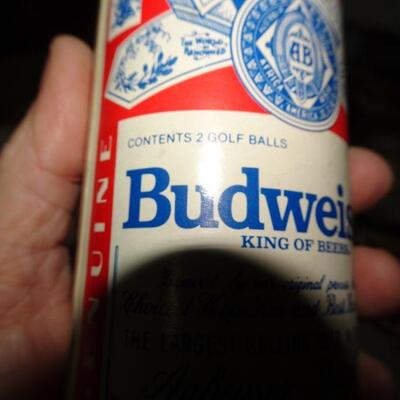 Vintage Budweiser Collectibles, Frog and Beer can with Golf Balls 