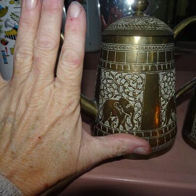 Brass Bohemian Style Coffee Pot, Creamer & Sugar 