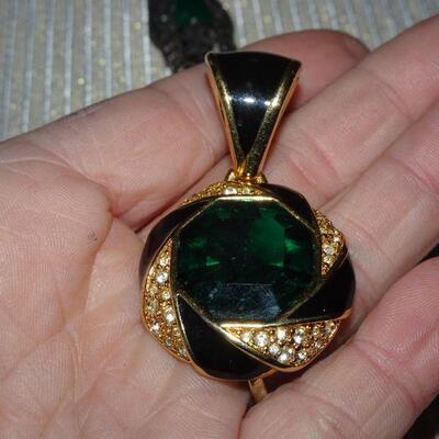 Stunning Signed Swarovski Emerald Green Gold Tone Pendant