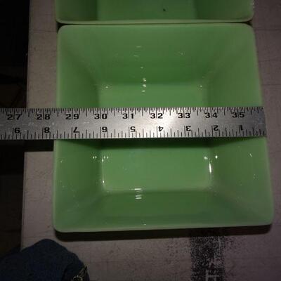 2 Green Jadeite Colored Square Bowls 