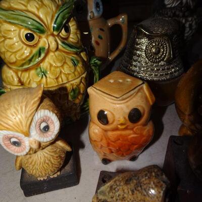 Huge Hooter Owl Collection Creamers, Teapot, Candle Holder Figures 