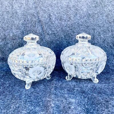 LOT 20  PAIR OF CUT GLASS CRYSTAL COVERED CANDY DISHES