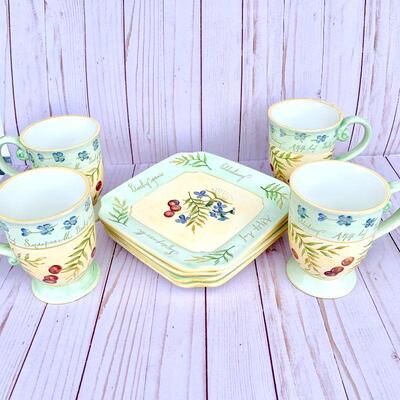 LOT 37  FOLKSY CERAMIC PIE & COFFEE SET 