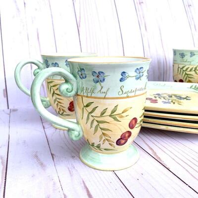 LOT 37  FOLKSY CERAMIC PIE & COFFEE SET 