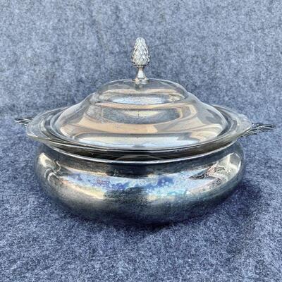 LOT 44  COVERED SILVERPLATE CASSEROLE W/GLASS LINER