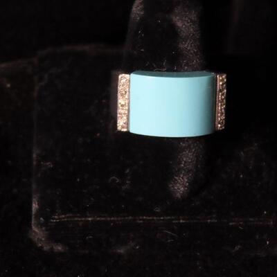 Turquoise and Diamond Sterling Ring