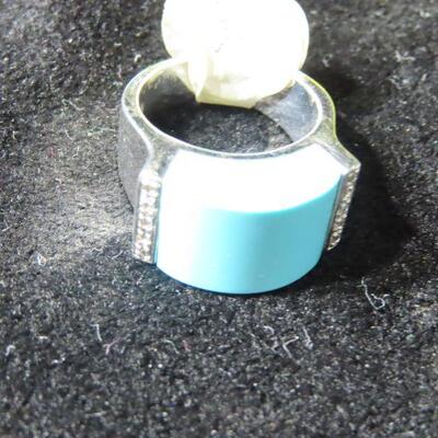 Turquoise and Diamond Sterling Ring