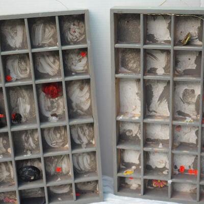 Lot 52  Sewing buttons, Shadow boxes painted, Teddy bear noses