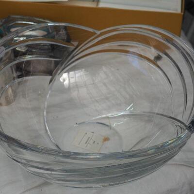 Lot 58 Collectibles #2 Crock, Vintage shoe horns, Carved large Designer glass bowl, Silver plate