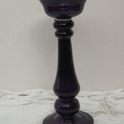 Lot 61 , 17 inch Amethyst glass mid century double sided  vase/ Candleholder